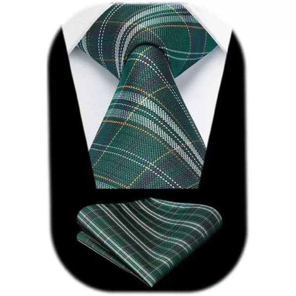HISDERN Ties for Men Plaid Checkered Tie with Pocket Square Woven Business Formal Necktie Handkerchief Set Wedding Party
