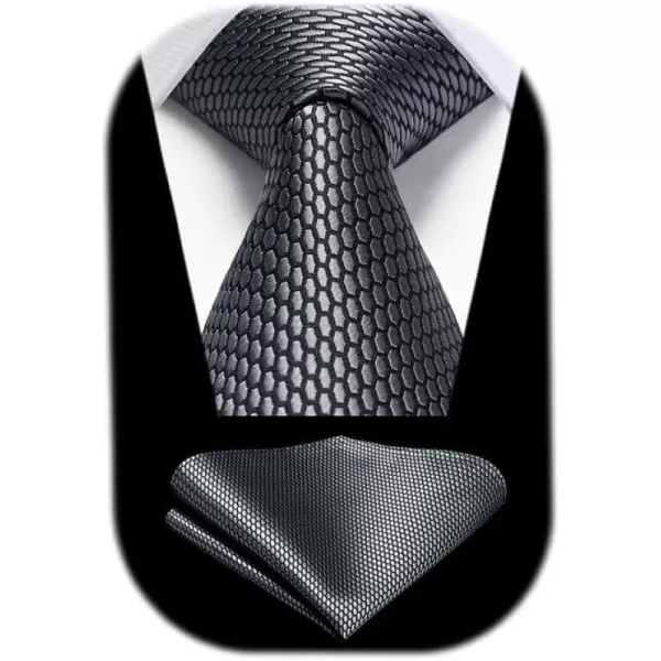 HISDERN Ties for Men Plaid Checkered Tie with Pocket Square Woven Business Formal Necktie Handkerchief Set Wedding Party