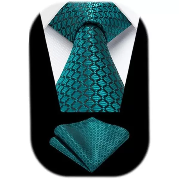 HISDERN Ties for Men Plaid Checkered Tie with Pocket Square Woven Business Formal Necktie Handkerchief Set Wedding Party