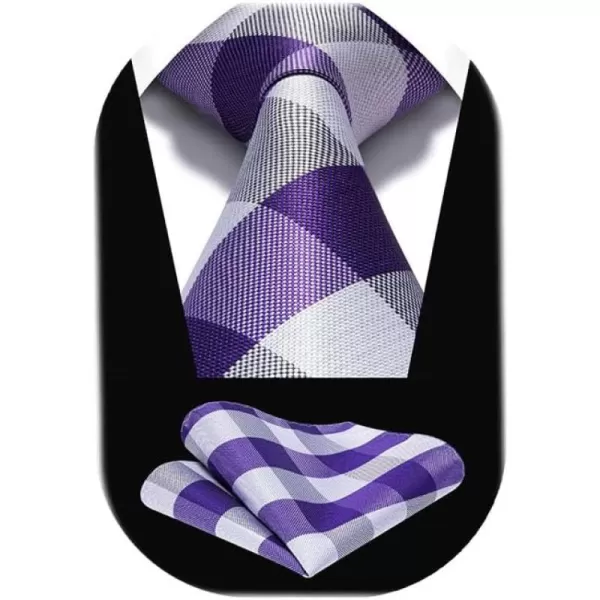 HISDERN Ties for Men Plaid Checkered Tie with Pocket Square Woven Business Formal Necktie Handkerchief Set Wedding Party