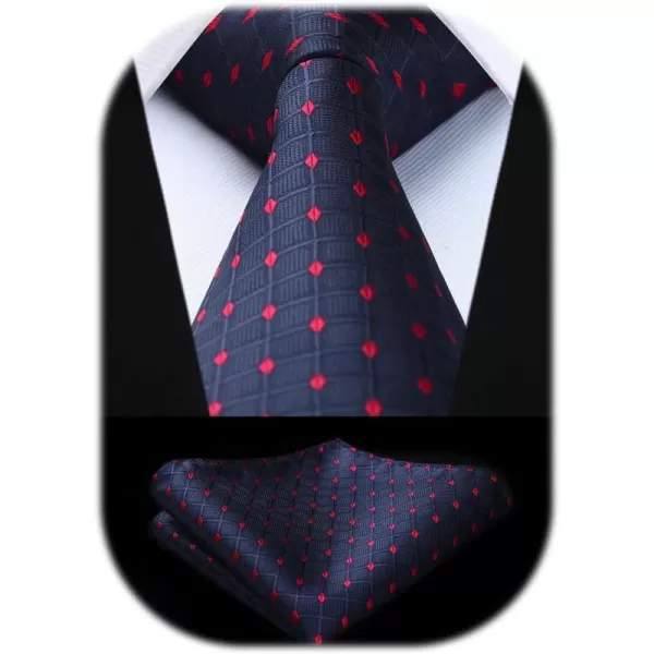 HISDERN Ties for Men Plaid Checkered Tie with Pocket Square Woven Business Formal Necktie Handkerchief Set Wedding Party