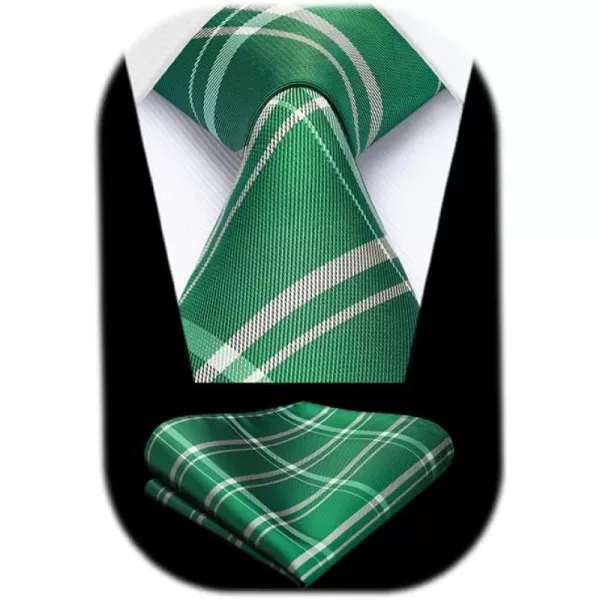 HISDERN Ties for Men Plaid Checkered Tie with Pocket Square Woven Business Formal Necktie Handkerchief Set Wedding Party