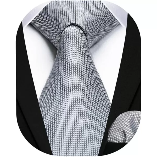 HISDERN Ties for Men Plaid Checkered Tie with Pocket Square Woven Business Formal Necktie Handkerchief Set Wedding Party