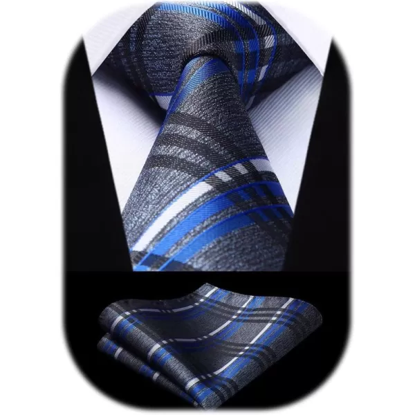 HISDERN Ties for Men Plaid Checkered Tie with Pocket Square Woven Business Formal Necktie Handkerchief Set Wedding Party