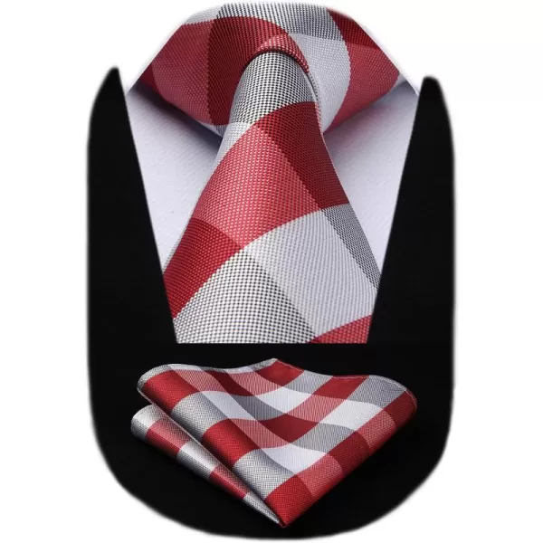 HISDERN Ties for Men Plaid Checkered Tie with Pocket Square Woven Business Formal Necktie Handkerchief Set Wedding Party
