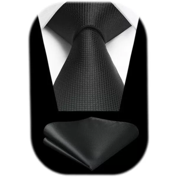 HISDERN Ties for Men Plaid Checkered Tie with Pocket Square Woven Business Formal Necktie Handkerchief Set Wedding Party