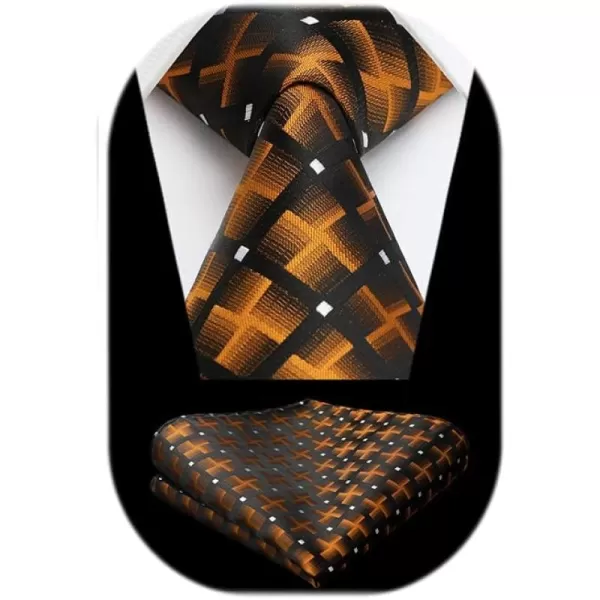 HISDERN Ties for Men Plaid Checkered Tie with Pocket Square Woven Business Formal Necktie Handkerchief Set Wedding Party