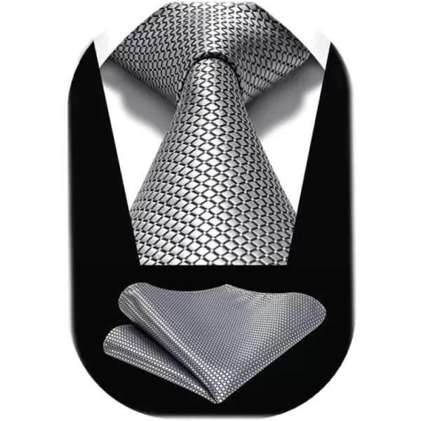 HISDERN Ties for Men Plaid Checkered Tie with Pocket Square Woven Business Formal Necktie Handkerchief Set Wedding Party