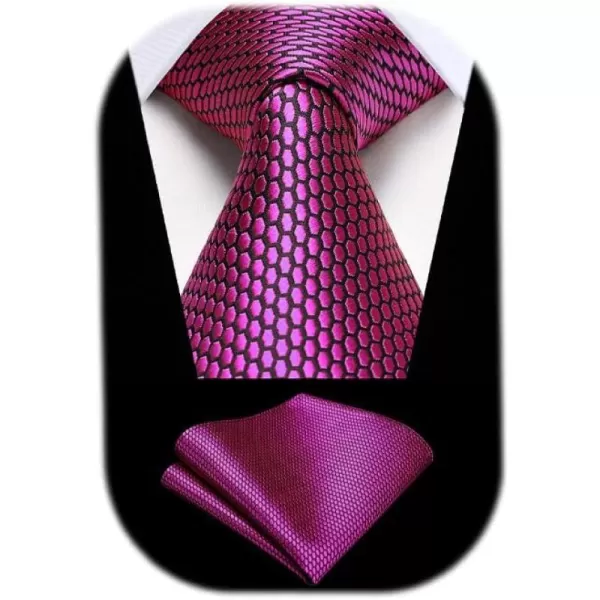 HISDERN Ties for Men Plaid Checkered Tie with Pocket Square Woven Business Formal Necktie Handkerchief Set Wedding Party
