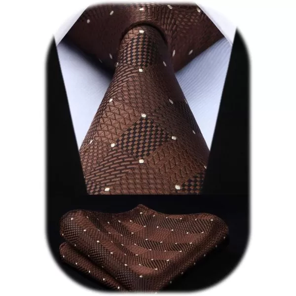 HISDERN Ties for Men Plaid Checkered Tie with Pocket Square Woven Business Formal Necktie Handkerchief Set Wedding Party