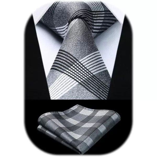 HISDERN Ties for Men Plaid Checkered Tie with Pocket Square Woven Business Formal Necktie Handkerchief Set Wedding Party