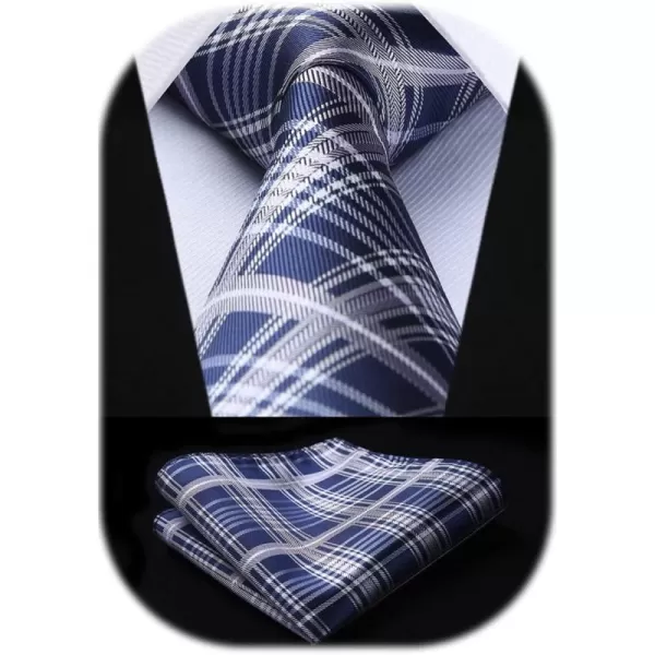 HISDERN Ties for Men Plaid Checkered Tie with Pocket Square Woven Business Formal Necktie Handkerchief Set Wedding Party