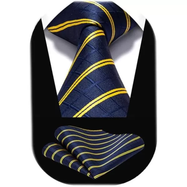HISDERN Ties for Men Plaid Checkered Tie with Pocket Square Woven Business Formal Necktie Handkerchief Set Wedding Party