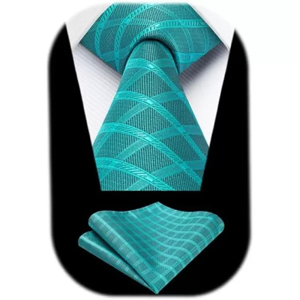 HISDERN Ties for Men Plaid Checkered Tie with Pocket Square Woven Business Formal Necktie Handkerchief Set Wedding Party