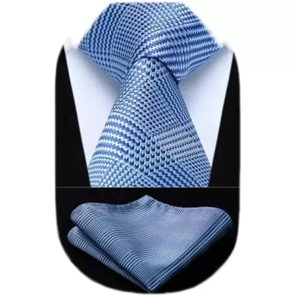 HISDERN Ties for Men Plaid Checkered Tie with Pocket Square Woven Business Formal Necktie Handkerchief Set Wedding Party