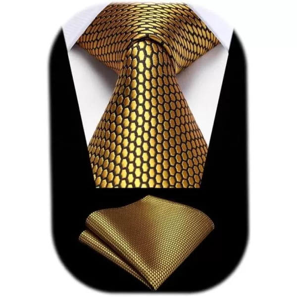 HISDERN Ties for Men Plaid Checkered Tie with Pocket Square Woven Business Formal Necktie Handkerchief Set Wedding Party