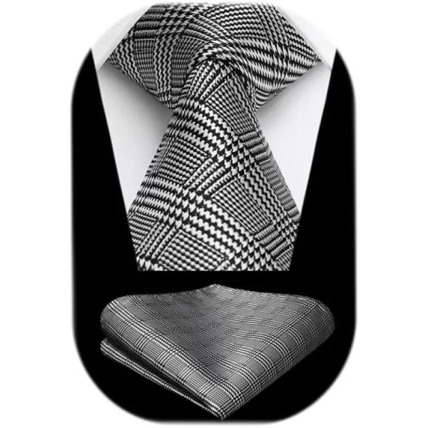 HISDERN Ties for Men Plaid Checkered Tie with Pocket Square Woven Business Formal Necktie Handkerchief Set Wedding Party