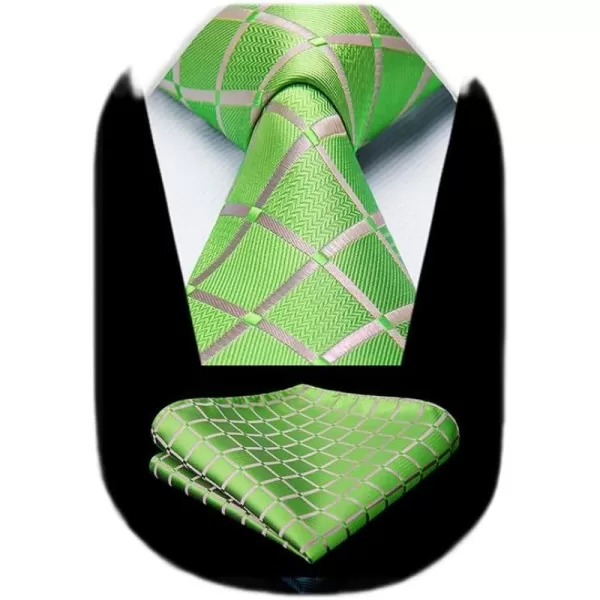 HISDERN Ties for Men Silk Extra Long Tie and Pocket Square Classic Plaid Checkered 63 inches Men's Neckties Business