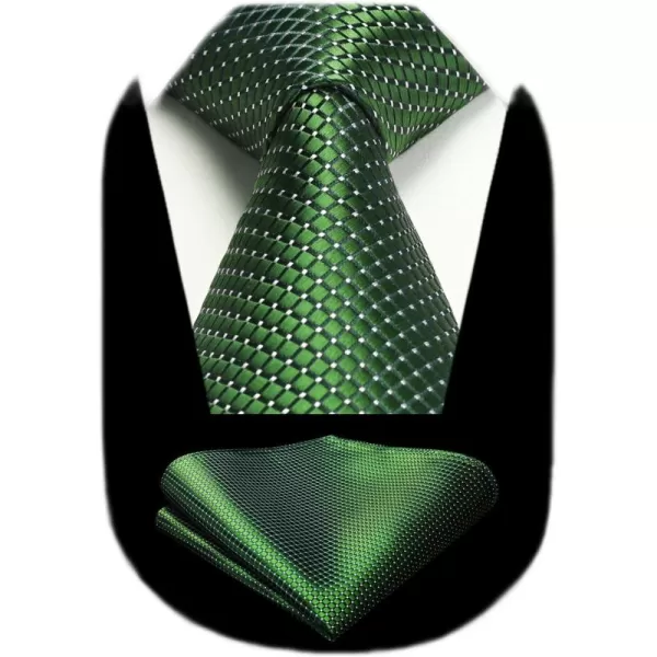 HISDERN Ties for Men Silk Extra Long Tie and Pocket Square Classic Plaid Checkered 63 inches Men's Neckties Business