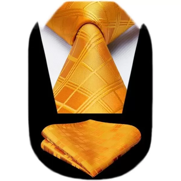 HISDERN Ties for Men Silk Extra Long Tie and Pocket Square Classic Plaid Checkered 63 inches Men's Neckties Business