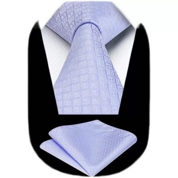 HISDERN Ties for Men Silk Extra Long Tie and Pocket Square Classic Plaid Checkered 63 inches Men's Neckties Business