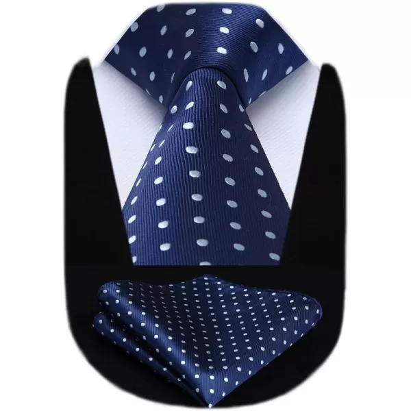 HISDERN Ties for Men Silk Extra Long Tie and Pocket Square Classic Plaid Checkered 63 inches Men's Neckties Business