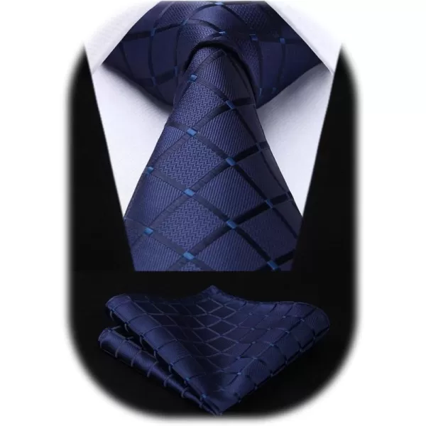 HISDERN Ties for Men Silk Extra Long Tie and Pocket Square Classic Plaid Checkered 63 inches Men's Neckties Business