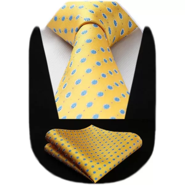 HISDERN Ties for Men Silk Extra Long Tie and Pocket Square Classic Plaid Checkered 63 inches Men's Neckties Business
