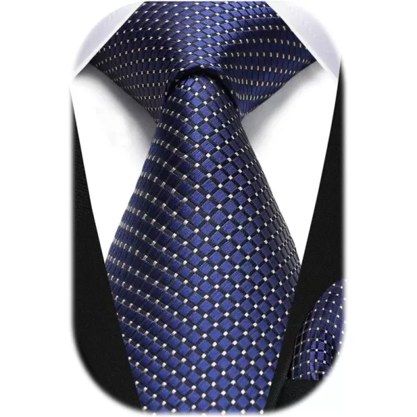 HISDERN Ties for Men Silk Extra Long Tie and Pocket Square Classic Plaid Checkered 63 inches Men's Neckties Business