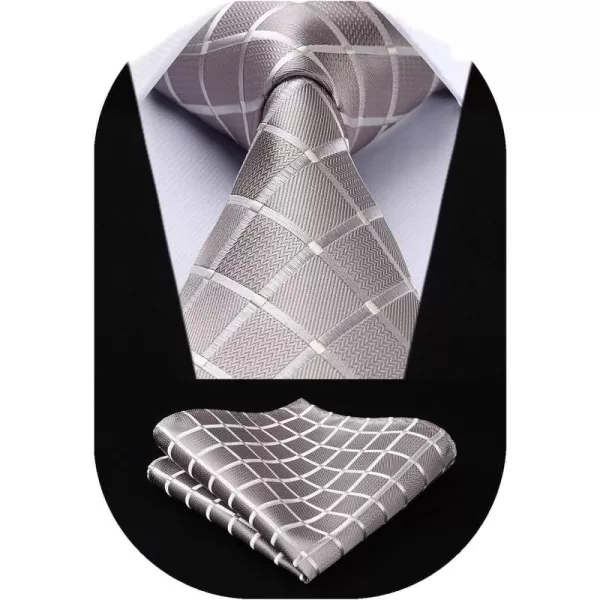 HISDERN Ties for Men Silk Extra Long Tie and Pocket Square Classic Plaid Checkered 63 inches Men's Neckties Business