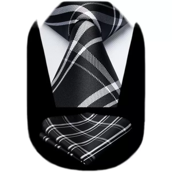 HISDERN Ties for Men Silk Extra Long Tie and Pocket Square Classic Plaid Checkered 63 inches Men's Neckties Business