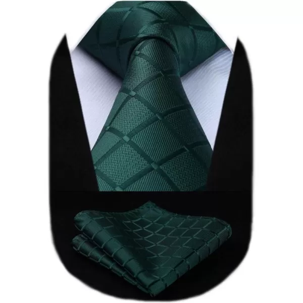 HISDERN Ties for Men Silk Extra Long Tie and Pocket Square Classic Plaid Checkered 63 inches Men's Neckties Business