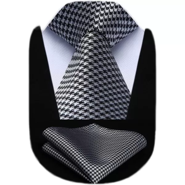 HISDERN Ties for Men Silk Extra Long Tie and Pocket Square Classic Plaid Checkered 63 inches Men's Neckties Business