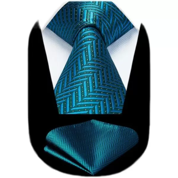 HISDERN Ties for Men Silk Extra Long Tie and Pocket Square Classic Plaid Checkered 63 inches Men's Neckties Business