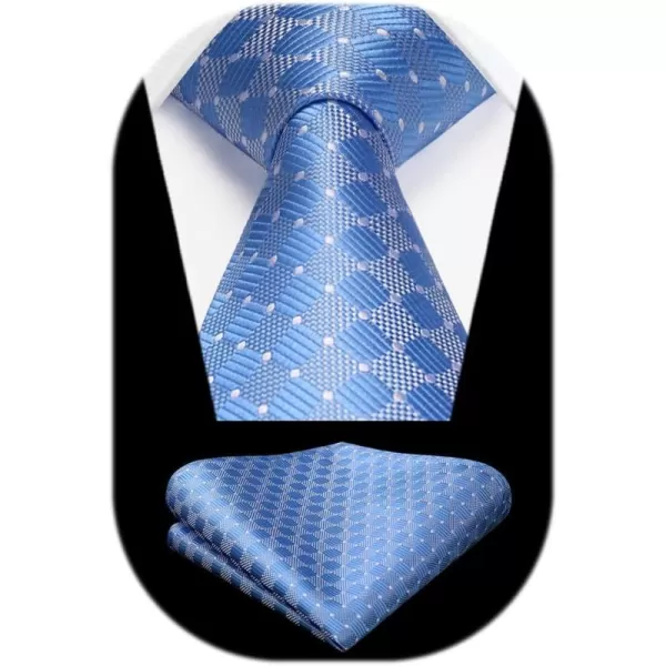 HISDERN Ties for Men Silk Extra Long Tie and Pocket Square Classic Plaid Checkered 63 inches Men's Neckties Business