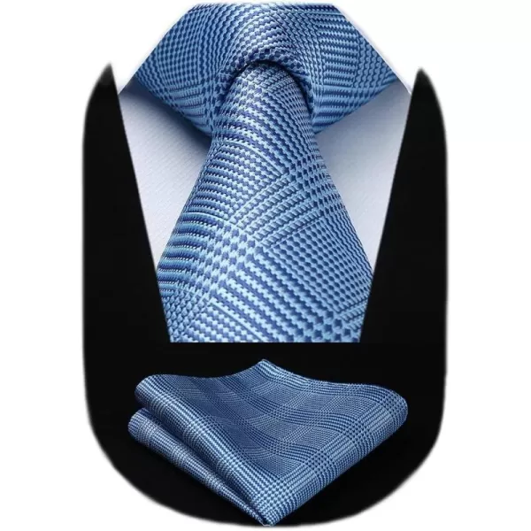 HISDERN Ties for Men Silk Extra Long Tie and Pocket Square Classic Plaid Checkered 63 inches Men's Neckties Business