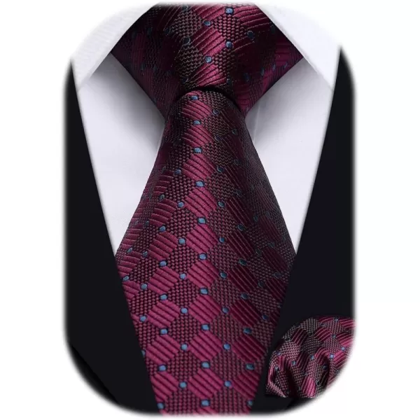 HISDERN Ties for Men Silk Extra Long Tie and Pocket Square Classic Plaid Checkered 63 inches Men's Neckties Business