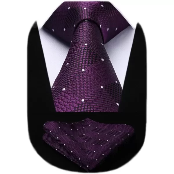 HISDERN Ties for Men Silk Extra Long Tie and Pocket Square Classic Plaid Checkered 63 inches Men's Neckties Business