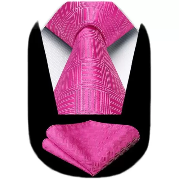 HISDERN Ties for Men Silk Extra Long Tie and Pocket Square Classic Plaid Checkered 63 inches Men's Neckties Business