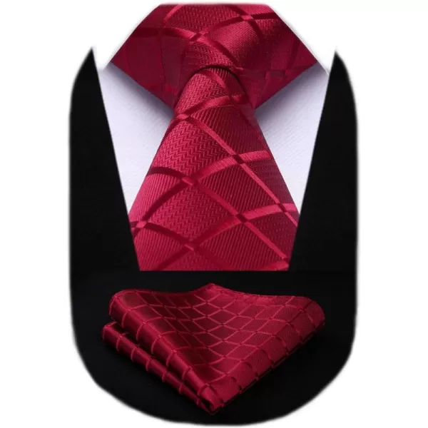 HISDERN Ties for Men Silk Extra Long Tie and Pocket Square Classic Plaid Checkered 63 inches Men's Neckties Business