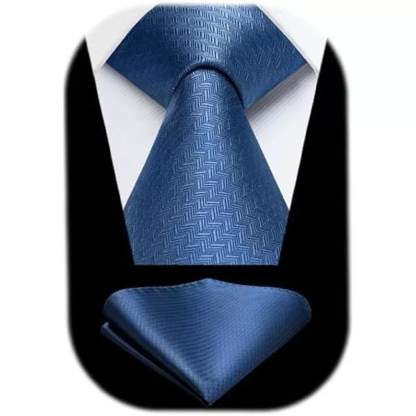 HISDERN Ties for Men Solid Houndstooth Neckties Handkerchief Formal Business Tie &amp; Pocket Square Set Wedding Party