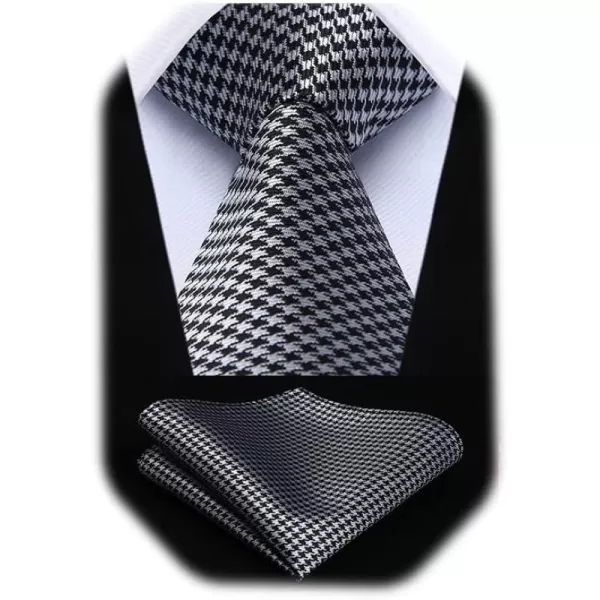 HISDERN Ties for Men Solid Houndstooth Neckties Handkerchief Formal Business Tie &amp; Pocket Square Set Wedding Party