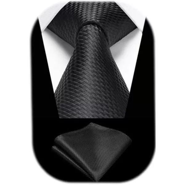 HISDERN Ties for Men Solid Houndstooth Neckties Handkerchief Formal Business Tie &amp; Pocket Square Set Wedding Party