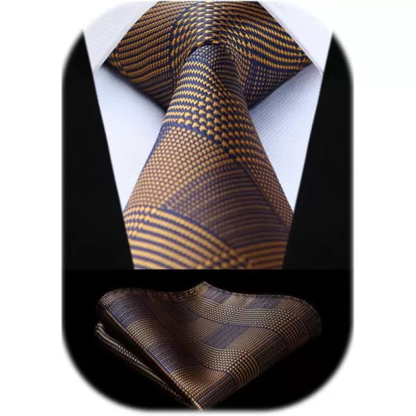 HISDERN Ties for Men Solid Houndstooth Neckties Handkerchief Formal Business Tie &amp; Pocket Square Set Wedding Party