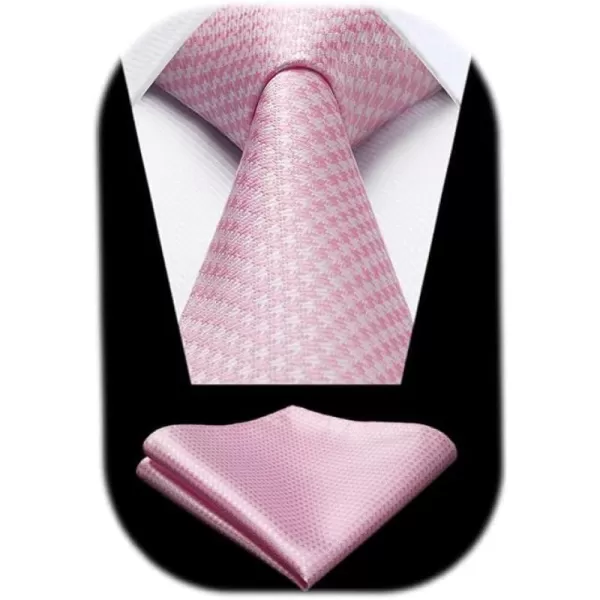HISDERN Ties for Men Solid Houndstooth Neckties Handkerchief Formal Business Tie &amp; Pocket Square Set Wedding Party