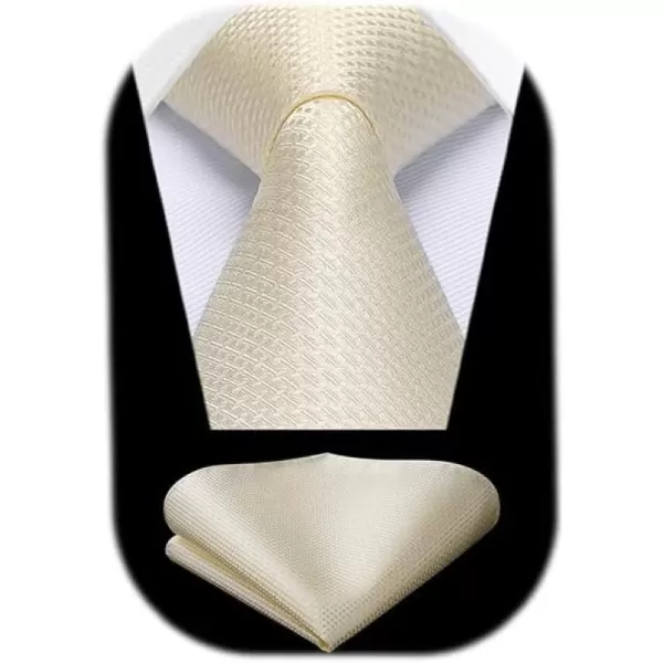 HISDERN Ties for Men Solid Houndstooth Neckties Handkerchief Formal Business Tie &amp; Pocket Square Set Wedding Party