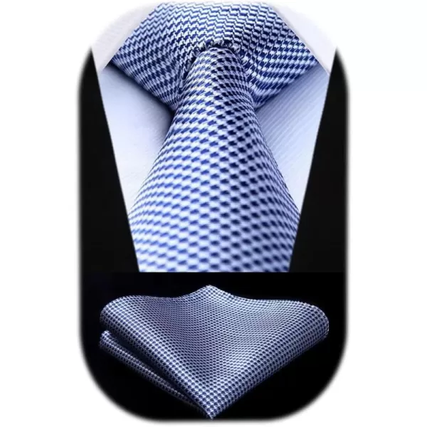 HISDERN Ties for Men Solid Houndstooth Neckties Handkerchief Formal Business Tie &amp; Pocket Square Set Wedding Party