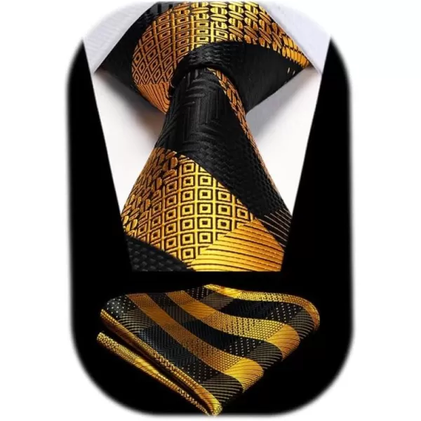 HISDERN Ties for Men Solid Houndstooth Neckties Handkerchief Formal Business Tie &amp; Pocket Square Set Wedding Party
