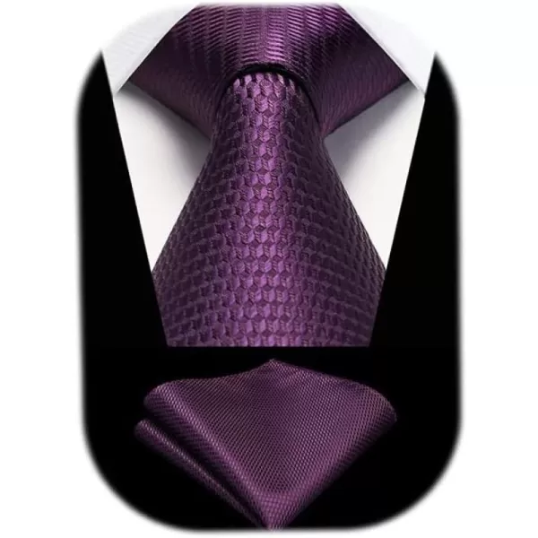 HISDERN Ties for Men Solid Houndstooth Neckties Handkerchief Formal Business Tie &amp; Pocket Square Set Wedding Party