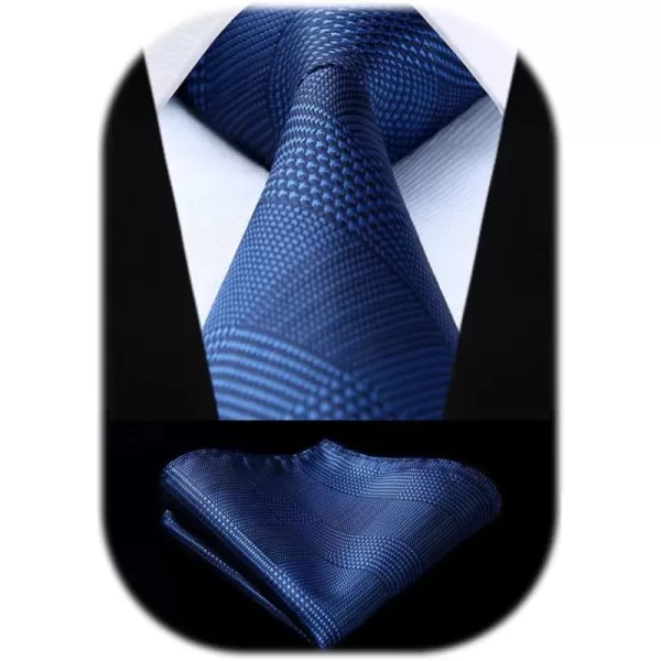 HISDERN Ties for Men Solid Houndstooth Neckties Handkerchief Formal Business Tie &amp; Pocket Square Set Wedding Party